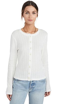 Leset Classic Cardigan | SHOPBOP White Pointelle Knit Cardigan For Daywear, Summer Cotton Sweater For Daywear, Spring Pointelle Knit Button-up Tops, Cotton Pointelle Knit Cardigan, Lightweight Long Sleeve Casual Cardigan, Long Sleeve Cotton Cardigan With Pointelle Knit, Spring Fine Knit Cotton Cardigan, Summer Cardigan With Buttons For Layering, Casual Fine Knit Button-up Tops