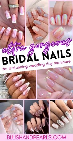 Ultra Gorgeous Bridal Nails For A Stunning Wedding Day Manicure. Find the perfect manicure for your big day! I share 95+ wedding nails for the bride, from French tips, acrylic glazed donut nails, romantic pink nails, nude nails, floral nail art and more in stunning shapes and designs! Pink Nails For Wedding, Mother Of Bride Nails, Nails For The Bride, French Tips Acrylic, Glazed Donut Nails, Donut Nails