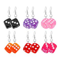 PRICES MAY VARY. 【MATERIAL】Resin,3D cube dice dangle earrings for women and girls. 【Safe and Comfortable】:Earrings length about 4cm/1.57inch,width 1.8cm/0.7inch, weight 8.3g,silver earhook funny dice earrings,nightclub party earrings. 【ABOUT PACKAGE】 ：6 Pairs into one PE bag,The packaging is perfect for gift giving,Giving to a girlfriend or family or friends will make look Pretty chic. 【Great Gift Ideal For】The dangle earrings for sensitive ears are suitable for daily wearing, wedding, date, pro Drop Earrings Aesthetic, 3d Dice, Dice Earrings, Earrings Cool, Casino Party Decorations, Earrings Aesthetic, Boys Jewelry, Casino Night, Party Earrings