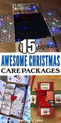 some christmas cards with the words, 15 awesome christmas card packagings for care packages