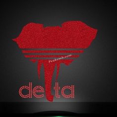 a red elephant with the word delia on it's backlited logo