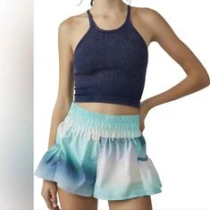 Nwt Women's Free People Movement Get Your Flirt On Running Shorts. It Has Built In Liner And 2 Sides Pockets. High Waisted. Blue Yoga Shorts With Elastic Waistband, High Waist Workout Bottoms For Summer, High Waist Shorts For Yoga In Spring, Blue Shorts For Spring Yoga, Stretch Blue Beach Shorts, Blue Stretch Beach Shorts, Blue Stretch Shorts For Summer, Blue High-waisted Shorts For Yoga, Blue Bottoms With Built-in Shorts For Summer