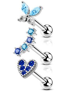 PRICES MAY VARY. 【Value Pack】3pcs Butterfly Heart Helix Cartilage Stud Earrings 16g Blue CZ Tragus Earring Stud. 【Normal Size】Bar Thickness: 16 Gauge(1.2mm); Bar Length: 6mm; Cute Butterfly 16g Earrings, Easy to Pop in. 【Material】Made with 316L Stainless Steel, Hight Quality Plating. 【Occassion】Unique and Cute 16g Short Helix Tragus Cartilage Piercing Jewelry is Best for Your 16g Ear Piercing. 【Cocharm Service】Just Feel Free to Contact Us If You Have Any Problem, We Will Solve for You Within 24 Helix Earrings Stud Bodycandy Body Jewelry, Blue Piercings, 16g Earrings, Earring Stud Set, Tragus Helix Piercing, Helix Jewelry, Tragus Earring, Cartilage Earrings Stud, Helix Earring