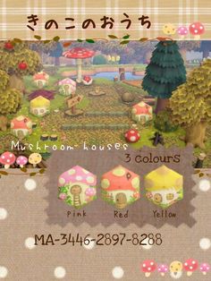 an animal crossing game with mushrooms and houses