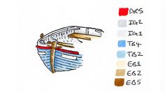 a drawing of a boat with different colors