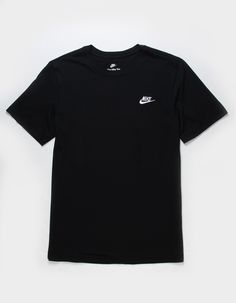 Nike Sportwear Club Tee. The Nike Sportswear Club T-Shirt Is Made With Our Everyday Cotton Fabric And A Classic Fit For A Familiar Feel Right Out Of The Bag. An Embroidered Futura Logo On The Chest Provides A Signature Nike Look. The Classic Fit Tee Silhouette Is Relaxed Through The Body And Hips. Everyday Cotton Fabric Feels Soft And Lightweight. Standard Fit For A Relaxed, Easy Feel. 100% Cotton. Machine Wash. Imported. Nikey Mucle Shirts, Affordable Under Armour Cotton T-shirt, Basic Nike T-shirt Moisture-wicking, Nike Casual Workout T-shirt, Casual Nike Crew Neck T-shirt, Casual Crew Neck Workout Tops, Casual Crew Neck Tops For Workout, Nike Basic Crew Neck Activewear, Nike Crew Neck Sportswear Top