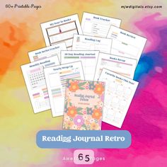 the reading journal is filled with colorful images and text that reads, reading journal retro