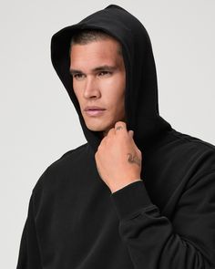 Crafted from supremely soft brushed fleece cotton, this classic black pullover hoodie will keep you warm and stylish on those casual, off-duty days. Pair Beil with the matching Mullins Sweatpant for an instant outfit. | Beil Hoodie - Black | Size XS Black Hoodie With Funnel Neck For Streetwear, Sporty Black Funnel Neck Hoodie, Black Funnel Neck Sweatshirt With Drawstring Hood, Black Hoodie With Ribbed Cuffs And Funnel Neck, Men Store, Black Pullover, Denim Shoes, Off Duty, Black Hoodie