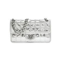 Chanel Ice Cube 2006-2008 CC logo chain shoulder bag Crafted from silver-tone leather, this Ice Cube CC logo chain shoulder bag features a chain and leather strap, a foldover top with twist-lock closure, a main internal compartment, a full lining, an internal zipped pocket, an internal logo patch, silver-tone hardware, a textured style and a diamond quilted finish.Made in Italy Silver Handbag, Chanel Purse, Handbag Heaven, Cc Logo, Diamond Quilt, Denim Mini, Chain Shoulder Bag, Vintage Bags, Italian Charm Bracelet