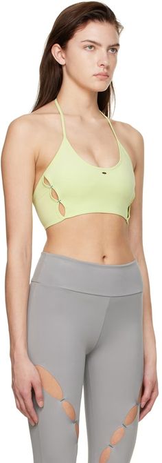 Rui: SSENSE Exclusive Green Sport Bra | SSENSE Halter Strap, Sport Bra, Low Back, Cut Outs, Apparel Accessories, Scoop Neck, Silver Tone, Sports Bra, Trim