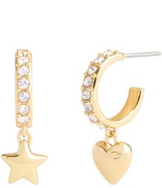 From COACH&#x2C; these earrings feature:Huggie hoop earringsBrass/glass crystalTitanium post-closure Includes signature COACH jewelry pouchApprox. 0.9" L x 0.1" -0.3" W x 0.4" diameterImported. Coach Jewelry, Accessories Jewelry Earrings, Rhinestone Jewelry, Huggie Hoop Earrings, Crystal Heart, Star Charms, Dillard's, Crystal Earrings, Crystal Rhinestone