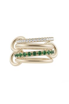 SPINELLI KILCOLLIN-Halley Emerald Four Link Ring-YELLOW GOLD Discount Jewelry, Linking Rings, Fine Jewels, Jewelry Lover, Yellow Gold Rings, Diamond White, Emerald, Jewelry Gifts, Jewelry Collection