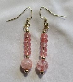 Pink Cracked Glass Beads with Pink Spacers and Gold Tone  Spacer Beads and Ear Wires. Wired Earrings, 2022 Jewelry, Pink Dangle Earrings, Diy Jewelry Unique, Crafts Jewelry, Diy Crafts Jewelry, Jewelry Unique, Etsy Earrings Dangle, Wire Earrings