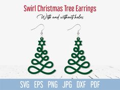 green christmas tree earrings with stars on the top, and an ornament in the middle