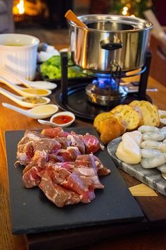 the food is prepared and ready to be eaten on the table in front of the stove