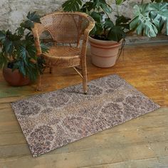 a chair and potted plants on a wooden floor