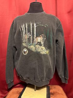 Vintage Wolf Sweatshirt  - Rare  - 90's vintage  - Discover Nature logo  - Lakewoods Bay - Wolf in woods graphic  Size: L (oversized baggy fit) 30" shoulder to waist  26" armpit to armpit  Good vintage condition No rips or holes  No stains Nature Logo, Natural Logo, Cozy Chic, Baggy Fits, Crewneck Sweatshirt, Sweat Shirt, Crew Neck Sweatshirt, Adult Outfits, Crew Neck