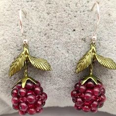 Prety Earrings Depicting Juicy Raspberries. Hand Crafted In Usa In Bronze Patina And Beads Of Red Garnets. Handmade In The Usa About 2 Inches Long And 1 1/2 Inches Wide Comes Inside Black Velveteen Pouch And A Gift Box. Happy Poshing Ann