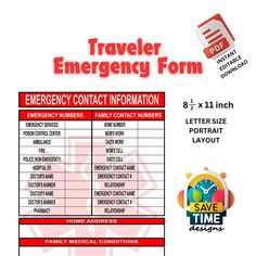 the emergency contact form is in red and white