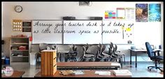 an empty classroom with desks and chairs in front of the chalkboard on the wall