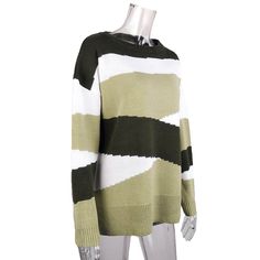 Green Colorblock Striped Pullover Sweater Green Crew Neck Sweater With Color Matching, Oversized Striped Color Block Sweater, Green Patchwork Long Sleeve Sweater, Trendy Green Sweater With Color Matching, Green Tops With Contrast Color For Fall, Green Long Sleeve Patchwork Sweater, Green Contrast Color Tops For Fall, Trendy Green Patchwork Sweater, Green Long Sleeve Sweater With Contrast Color