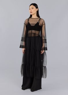 Long Tulle Tiered Oversized Dress • ESTHE True Winter Outfits, Sheer Tulle Dress, Organza Top, Elegant Black Dress, Ribbon Dress, Shirred Dress, Ribbed Mini Dress, Pleated Mini Dress, Oversized Dress