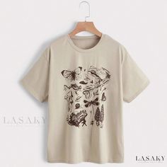 Lasaky - Relaxed Fit Blouse Featuring Comfortable Cut, Floral Print, and Round Neckline Cottagecore T Shirt, Frog Print, Clothes Making, Loose Fit Blouse, Tattoo T Shirts, Free Socks, Silky Blouse, Aesthetic Shirts, Cottagecore Aesthetic