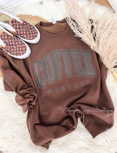 Coffee Weather Sweater Fall Hoodie Ideas, Play Clothes, Sweatshirt Collection, Hoodie Ideas, Coffee Sweater, Classy Clothes, Seat Belts, Comfy Clothes, Fall Hoodies