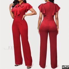 Fisdy - Platform Sexy and Stylish Short-Sleeve Collared Jumpsuit Collared Jumpsuit, Bodysuit With Shorts, Collar Jumpsuit, Red S, Red Jumpsuit, Trendy Shorts, Olivia Mark, Dressmaking, Jumpsuits For Women