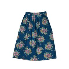 "Your Sixth Sense (C&A) 70s vintage floral pleated midi skirt 1970s high waisted A line skirt with a floral print pattern. There's a button & zip fastening on the side. Perfect for summer, tea parties or casual streetwear. Material made from 50% polyester 50% viscose ▪️ Label size 10 but best fits size 8 (27 inch waist) ▪️ Waist - 27\" ▪️ Length - 30\" 🎨 Colour - Blue, Pink, White & Khaki 💚 Excellent condition 💥 FREE UK SHIPPING 📦 Bundle discounts available on orders of 2+ items ✅ Tracked worldwide shipping 🌍 Europe - £7   🌎 Rest of the world - £10 ‼️ Please check your address at checkout ⛔️ No returns seventies boho, bohemian, colourful, multicoloured, cute patterned cottagecore, cottage core tea farm twee 8310R-BB31-(6/7)-170" Retro Summer Pleated Skirt, Retro Flared Skirt With Floral Print, Blue Retro Skirt With Floral Print, Retro Blue Floral Print Skirt, Retro Floral Print Skirt With Relaxed Fit, Retro Floral Print Skirt, Vintage Knee-length Pleated Spring Skirt, Vintage Blue Floral Print Bottoms, Vintage Blue Flared Skirt