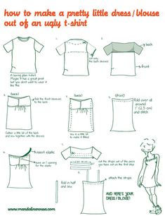 how to make a pretty little dress / blouse out of an ugly t - shirt