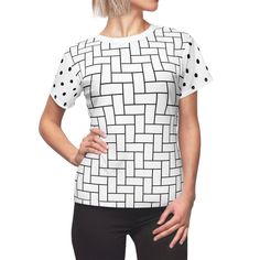 Classic and comfortable choice, this fun and stylish Herringbone and Polka Dot t-shirt is appealing from every angle. Inspired by the freedom of this casual and chic tee, it allows you to take your personal style to the next level.  .: 100% Polyester .: Light fabric (4.0 oz/yd² (113 g/m / (6.0 oz/yd² (170 g/m .: Regular fit .: Tagless .: Runs true to size .: Assembled in the USA from globally sourced partsImages by [funkyplayer, Olga Piatselchyts / Shutterstock] Trendy Black T-shirt With All Over Print, Cotton T-shirt With Polka Dot Pattern And Short Sleeves, Polka Dot Cotton T-shirt With Short Sleeves, Fitted Black Top With Geometric Pattern, Patterned Fitted Crew Neck Top, Fitted Patterned Crew Neck Top, Trendy Short Sleeve Tops With All Over Print, Fitted White Tops With Geometric Pattern, Patterned Graphic Tee With Crew Neck