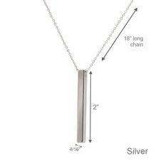 Celebrate that truly special couple with our Personalized Pillar Bar Necklace. This simple and modern stainless steel necklace comes in three different finishes ✓ Gold ✓ Rose Gold ✓ Silver The vertical bar pendant measures 2 x 4/16 x 4/16 and also features an 18-inch long adjustable chain. This personalized pillar bar necklace is so versatile that will compliment any personal style. Customize this gift with the couple's initials that will last a lifetime, which makes a special piece you'll treas Minimalist Personalized Stainless Steel Necklace, Minimalist Stainless Steel Rectangular Pendant Necklace, Modern Stainless Steel Necklace For Anniversary, Modern Sterling Silver Bar Necklace For Gift, Modern Sterling Silver Bar Necklace As Gift, Minimalist Silver Engraved Bar Necklace, Minimalist Engraved Silver Bar Necklace, Minimalist Silver Bar Necklace As Gift, Minimalist Stainless Steel Necklace For Gifting