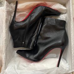 Christian Louboutin Brand New Never Wore Perfect Condition New In Box So Kate 100 Heel. Size 40 Boot Runs Small In Size This Is Very Unique Looking Boot It’s Somewhat Patent Looking And Regular Leather A Gorgeous Boot. Had Professional Cobbler Install Protector On Bottom Of Boot Cost An Additional $125. Purchased From Christian Louboutin Store The Heel Is Just A Little High For Me Christian Louboutin Store, Fashion Shoes Heels, So Kate, Louboutin Heels, Christian Louboutin Heels, Cobbler, Shoe Game, Christian Louboutin Shoes, Shoes Heels Boots