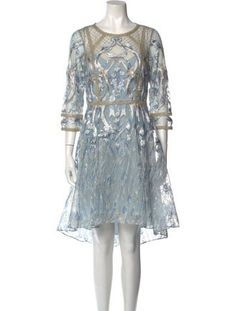 Marchesa Shift DressBluePrintedEmbroidered & Sequin AccentsThree-Quarter Sleeve with Scoop NeckConcealed Zip Closure at BackFit:Dresses by Marchesa typically fit true to size. Embroidered A-line Midi Dress For Wedding, Festive Embroidered A-line Dress, Summer Celebration Embroidered Dresses, Knee-length Floral Embroidered Dress For Wedding, Fitted Dress With Intricate Embroidery For Celebrations, Elegant Spring Dresses For Celebrations, Elegant Dresses For Spring Celebration, Festive Lace Dress For Celebration, Embroidered A-line Midi Wedding Dress