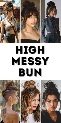 Discover 33 High Messy Bun ideas perfect for 2024 with detailed tutorials for wedding hair, prom hair, and easy styles suitable for all hair types and lengths Messy Bun Ideas, High Messy Bun, Bun Ideas, Cute Bun Hairstyles, High Bun Hair, Easy Messy Bun, Messy High Bun, Curly Bun Hairstyles, Short Hair Bun