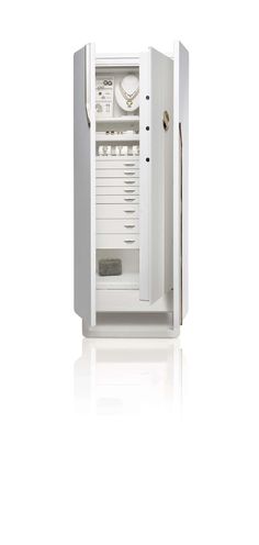 an electronic device in a white cabinet on a white background