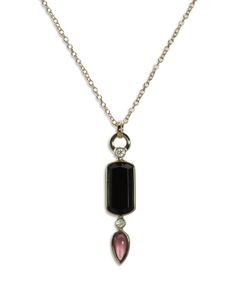 Bloomingdale's Black Onyx, Rhodolite & Diamond Pendant Necklace in 14K Yellow Gold, 17 - 100% Exclusive Luxury Black Jewelry With Gemstone Accents, Fine Jewelry With Black Gemstone Accents, Elegant Black Multi-stone Jewelry, Black Multi-stone Fine Jewelry, Fine Jewelry With Black Multi-stone, Fine Black Multi-stone Jewelry, Black Gold Necklace, Black Diamond Pendant, Headpiece Jewelry