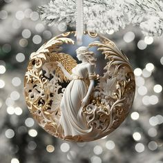 an ornament hanging from a christmas tree