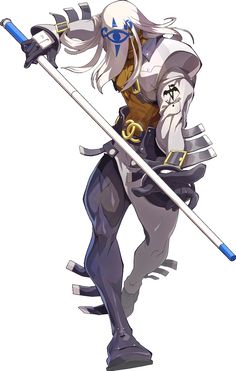 an anime character with white hair holding two swords