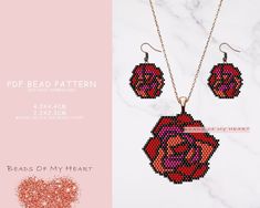 the beads of my heart necklace and earring set is shown on a marble background