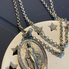 Handmade the Miraculous Medal Necklace, Personalized Silver Our Lady of Graces Pendant, Virgin Mary Pendant, Religious Christian Silver Gift - Etsy Miraculous Medal Pendant For Memorial, Memorial Miraculous Medal Pendant Jewelry, Symbolic Miraculous Medal Pendant Jewelry, Silver Miraculous Medal Round Pendant, Vintage Necklaces With Miraculous Medal, Vintage Necklace With Round Miraculous Medal, Silver Necklace With Miraculous Medal For Jewelry Making, Vintage Round Necklace With Miraculous Medal, Vintage Miraculous Medal Necklace