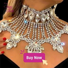 Luxury Crystal Water Rhinestone Necklace — Shop Sassy Chick Crystal Water, Large Necklace, Necklace Shop, Copper Material, Party Outfits, Rhinestone Necklace, Shape Patterns, Shop Necklaces, Crystal Rhinestone