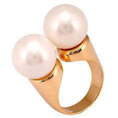 The elegant design and craftsmanship make this ring ideal for any special occasion.Pearls are approximately 14mmAN30863 *C-6* Formal White Pearl Ring, White Pearl Drop Ring For Formal Occasions, Formal Pearl White Open Ring, Formal Pearl White Open Pearl Ring, Elegant Open Pearl Ring, Formal Open Pearl Ring, Formal Open Ring With Pearl Drop, Formal Open Pearl Drop Ring, Formal Pearl Drop Open Ring