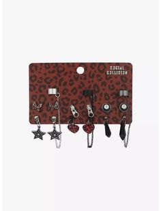 Social Collision® Leopard Heart Earring Set Set Of Earrings, Cute Earring Sets, Rock Band Costumes, Alyssa Aesthetic, Emo Earrings, Scene Jewelry, Rock Earrings, Anime Bag, Goth Accessories