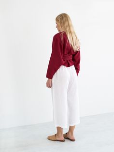 "JUNE is a long sleeve linen wrap top. DETAILS - True wrap closure - Long sleeves - 100% lightweight European linen fabric - Cut and sewn to order just for you in our studio COLOR - Cherry Red, you can also choose other colors above - Fabric samples are available here https://www.etsy.com/listing/586569696/linen-fabric-samples SIZING & FIT - Relaxed, loose fit - Length is approximately 20 inches / 51 cm - Bust is approximately 21 inches / 51 cm - Measurements taken from a size S - Model is 5 Spring Wrap Top With Tie Waist And Long Sleeves, Spring Long Sleeve Wrap Top With Tie Waist, Long Sleeve Wrap Top With Tie Waist For Spring, Summer Long Sleeve Wrap Top With Tie Waist, Long Sleeve Summer Wrap Top With Tie Waist, Casual Linen Wrap Top, Long Sleeve Wrap Top For Summer Workwear, Summer Long Sleeve Wrap Top For Work, Versatile Long Sleeve Wrap Top For Spring