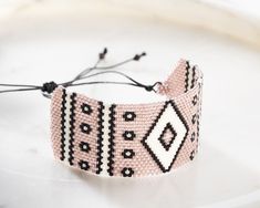 Rose Gold Miyuki Beaded Diamond Bracelet, Bead Woven Wide Cuff for Women, Delicate Handwoven Boho Armband, Adjustable, Sparkly Metallic Pink - Etsy Bracelet Bead, Miyuki Beads, Metallic Pink, Wide Cuff, Bead Weaving, Beading Patterns, Arm Band, Diamond Bracelet, Beading