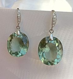 Aquamarine earrings by VeraidaGifts Luxury Green Oval Earrings, Elegant Oval Green Gemstones, Elegant Green Oval Gemstones, Oval Green Amethyst Jewelry, Classic Oval Earrings With Gemstone Accents, Elegant Oval Gemstones With Accents, Oval Sterling Silver Gemstones For Formal Occasions, Oval Gemstone Accented Earrings For Formal Occasions, Formal Sterling Silver Gemstones