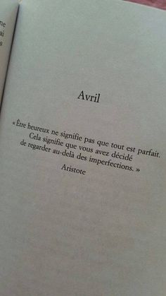 an open book with the words avril written in french on it's pages