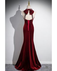 Get 10% off now! Buy sleeveless mermaid burgundy halter neck long velvet prom dress with beading at cheap price online. Free stable shipping and pro custom service since 2009. Green Wedding Dresses, Long Party Dress, Red Mermaid, Multi Way Dress, Velvet Prom Dress, High Low Prom Dresses, Strapless Prom Dresses, Purple Prom Dress, Color Rush